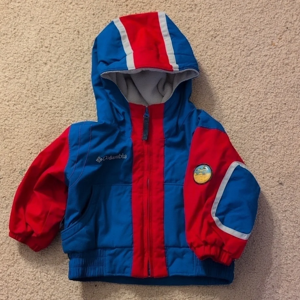 Columbia Vintage Looking Blue & Red Hooded Full Zip Winter Coat Size 12 Months
